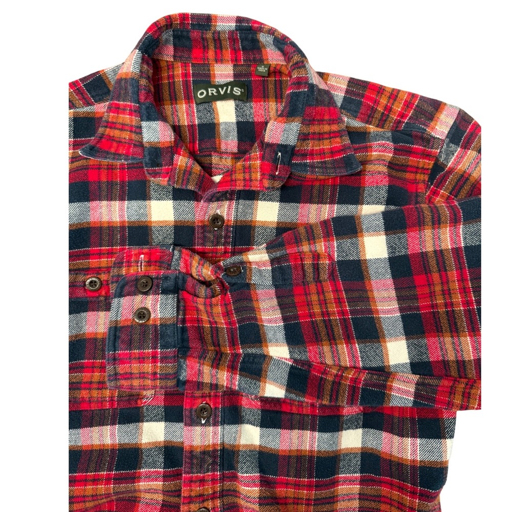 Orvis Mens Perfect‎ Plaid Flannel Shirt  Button Up Long Sleeve Red Country  M